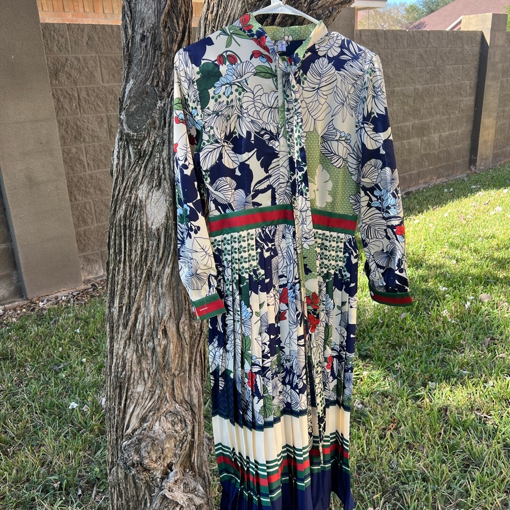 Navy Floral Long Sleeve Maxi Dress
